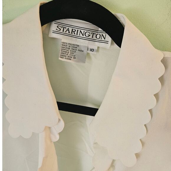 VINTAGE Starington 1980s 80s Twee Coquette White Blouse w/ Scallop Trim Size 10 - Picture 10 of 12
